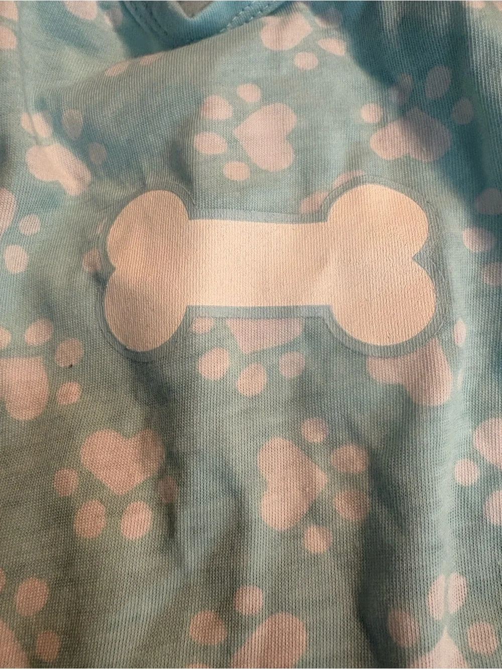Light Blue Paw-Print Dog Onesie with White Bone Accent